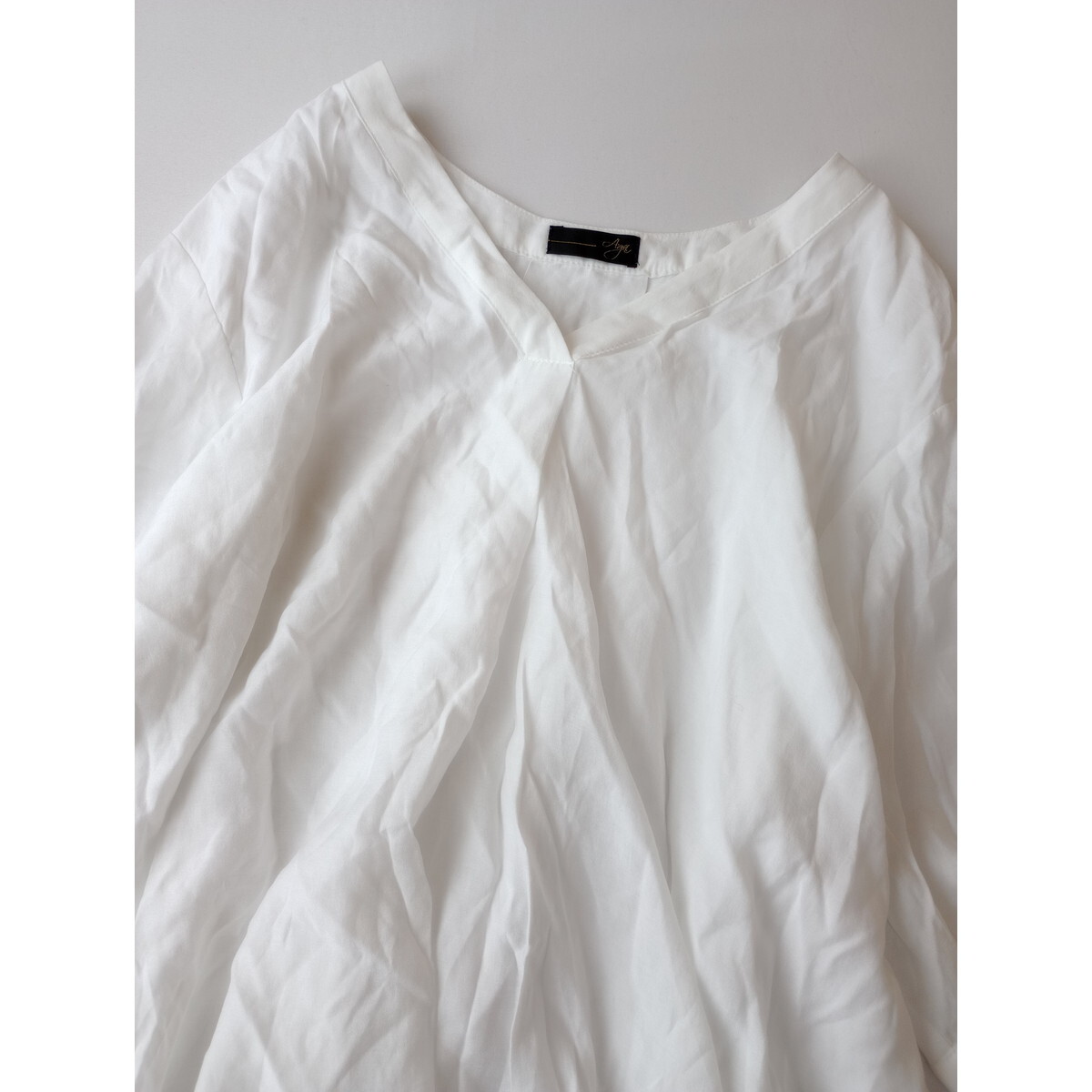 Agaa-ga[.., надеты изменение для! новый ~ хлопчатник .~]V шея блуза сделано в Японии 9 номер белый белый .. чувство (10Y+0006)