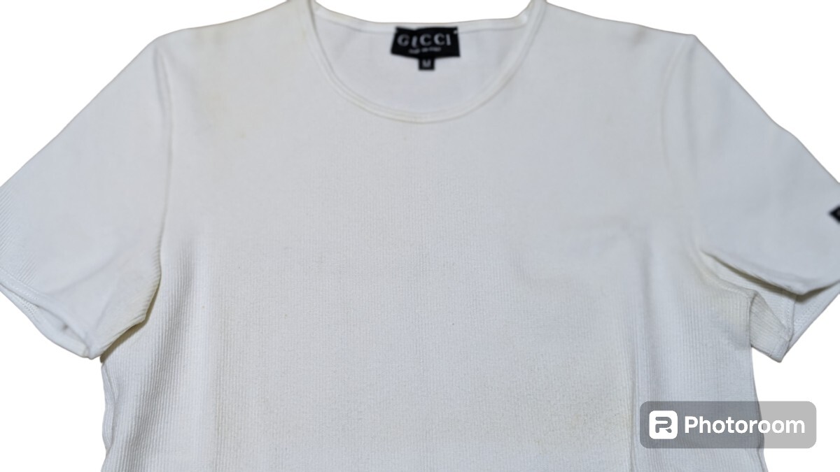  used GUCCI Gucci some stains equipped short sleeves T-shirt cotton lady's white M size 