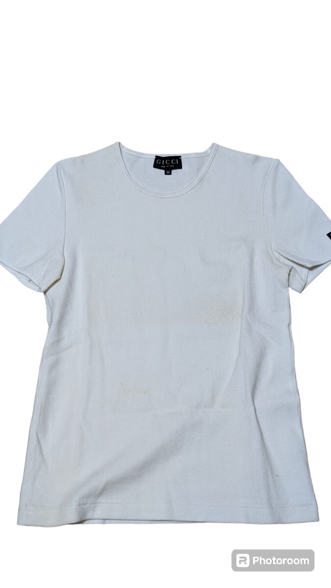  used GUCCI Gucci some stains equipped short sleeves T-shirt cotton lady's white M size 