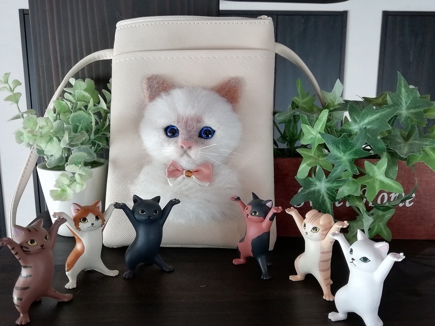  wool felt cat cat Chan Mini shoulder bag * pochette * tote bag *sakoshu