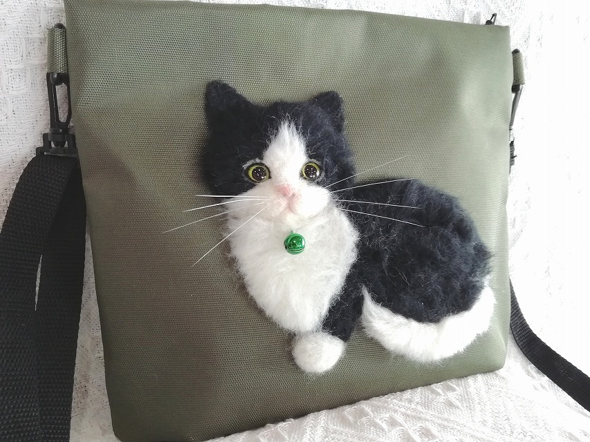  шерстяной войлок кошка кошка Chan сумка на плечо *sakoshu* сумка * большая сумка 