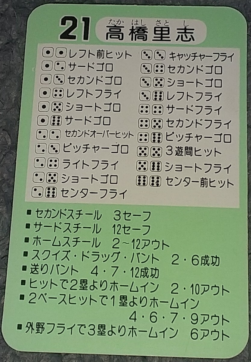 タカラプロ野球カードゲーム昭和５７年度日本ハムファイターズ 高橋里志の画像2