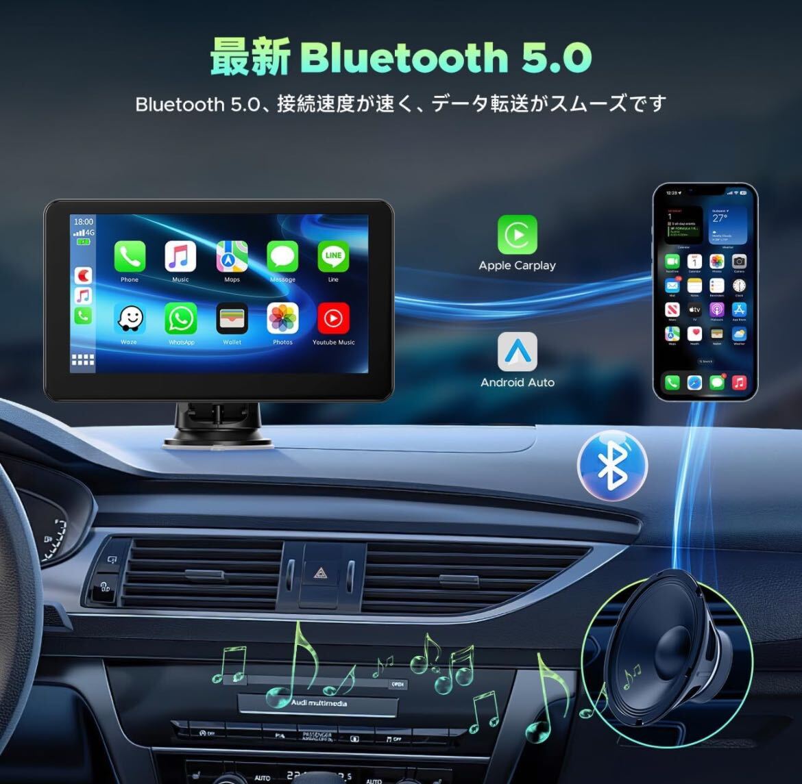 Carplay AndroidAuto ディスプレイオーディオ 7インチ カープレイ アンドロイドナビ オーディオ一体型ナビ ミラーリング iPhoneとandroid_画像6