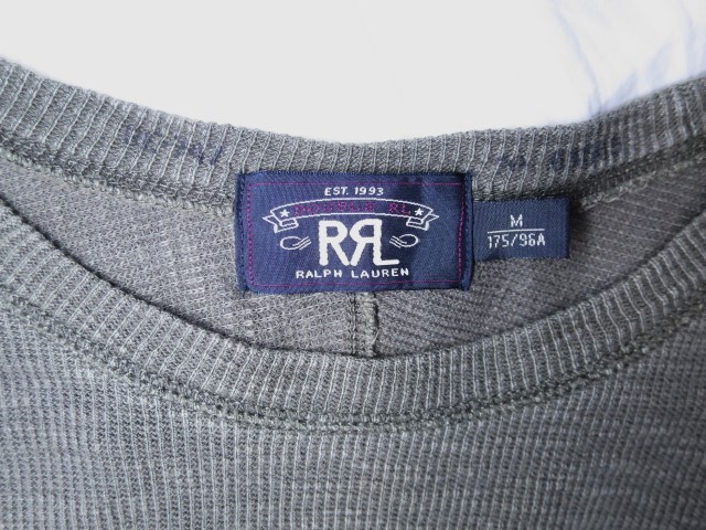 RRL テクスチャード クルーネック サーマル シャツ M 実寸 L ～ XL オリーブ