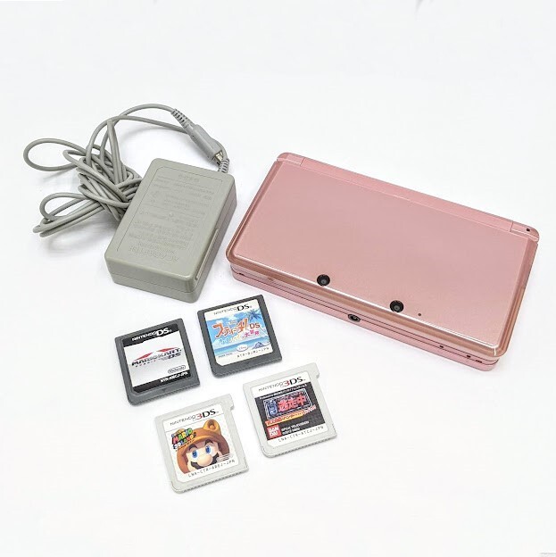 【11664】NINTENDO ニンテンドー 3DS 本体 CTR-001 ピンク 通電〇 初期化済み ソフト4本 ACアダプター付き 任天堂 ゲーム機 ハード_画像1