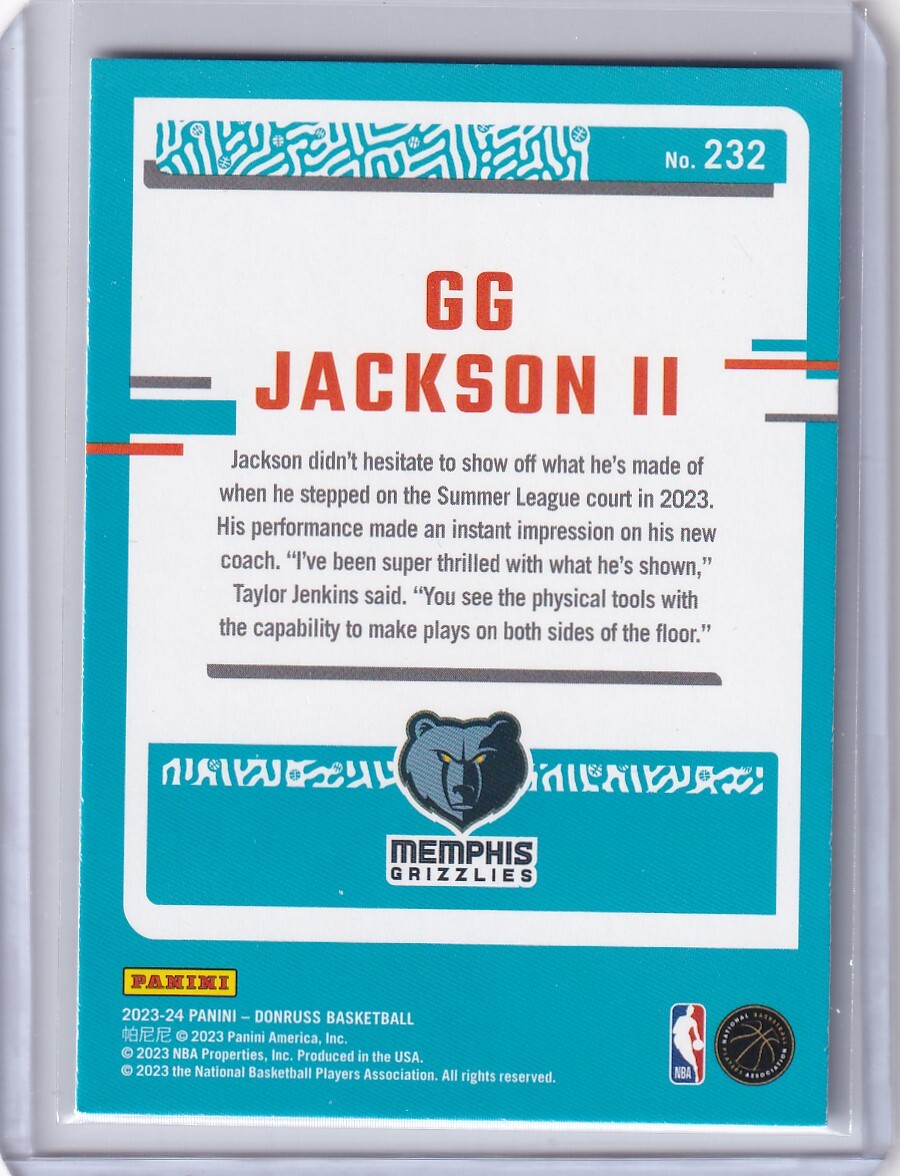 NBAカード 2023-24 Panini Donruss Basketball GG Jackson II RC Choice ルーキー Grizzlies_画像2