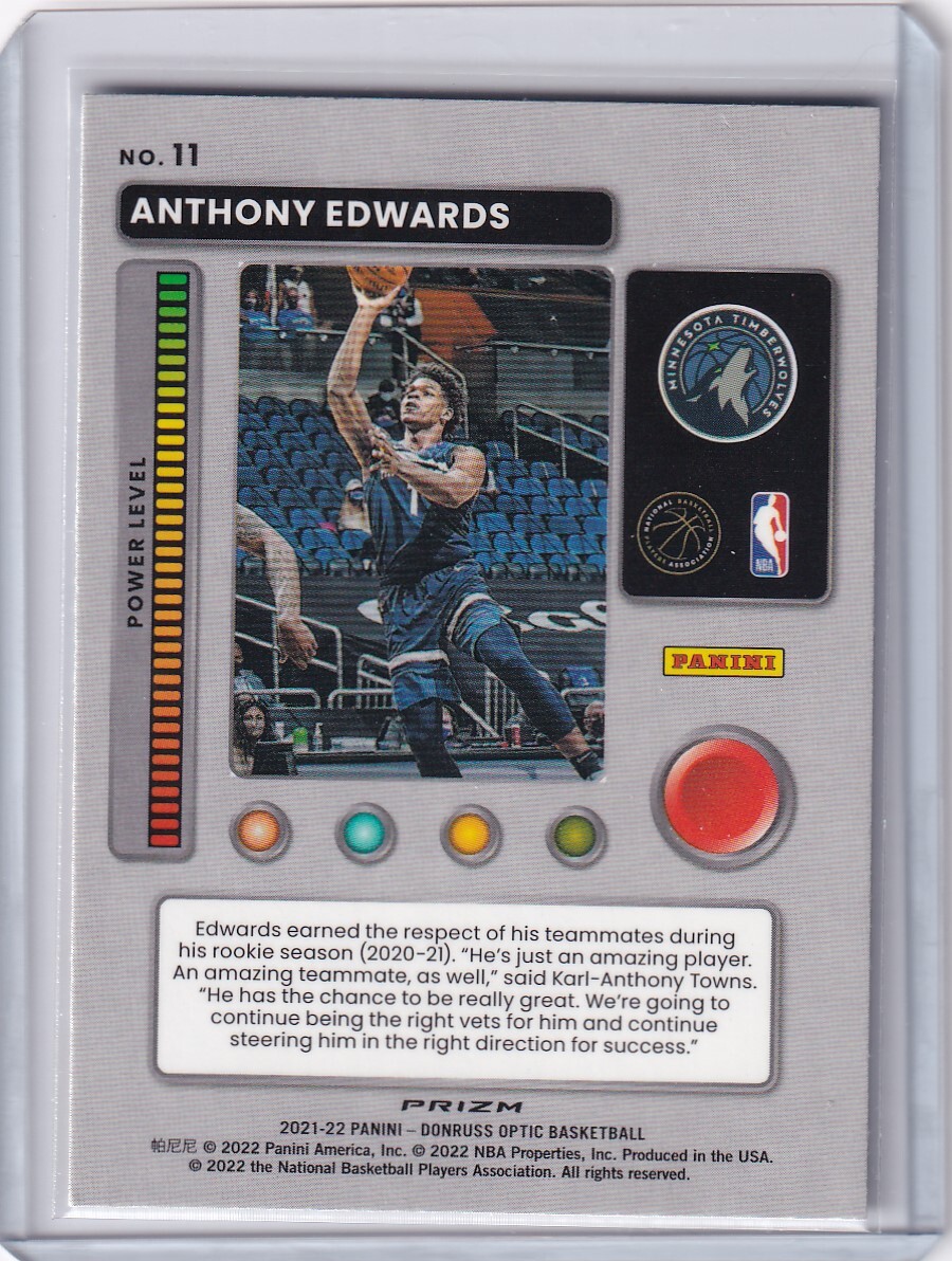[アンソニー・エドワーズ] NBAカード 2021-22 Donruss Optic Anthony Edwards T-Minus Insert Holo Minnesota Timberwolvesの画像2