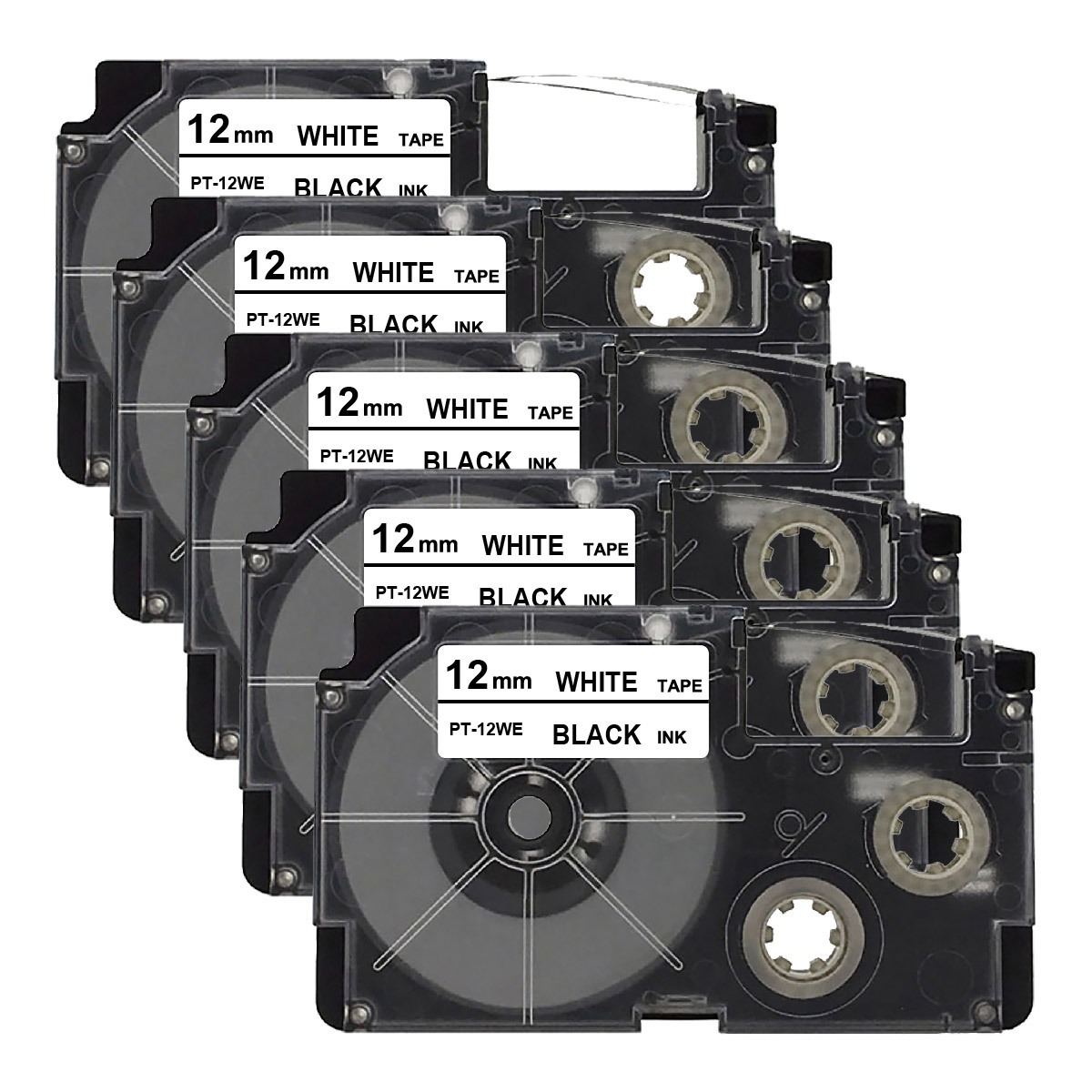カシオ用 ネームランド 互換 テープ カートリッジ 12mm 白 テープ 黒文字 長8m PT-12WE 5個セットの画像1