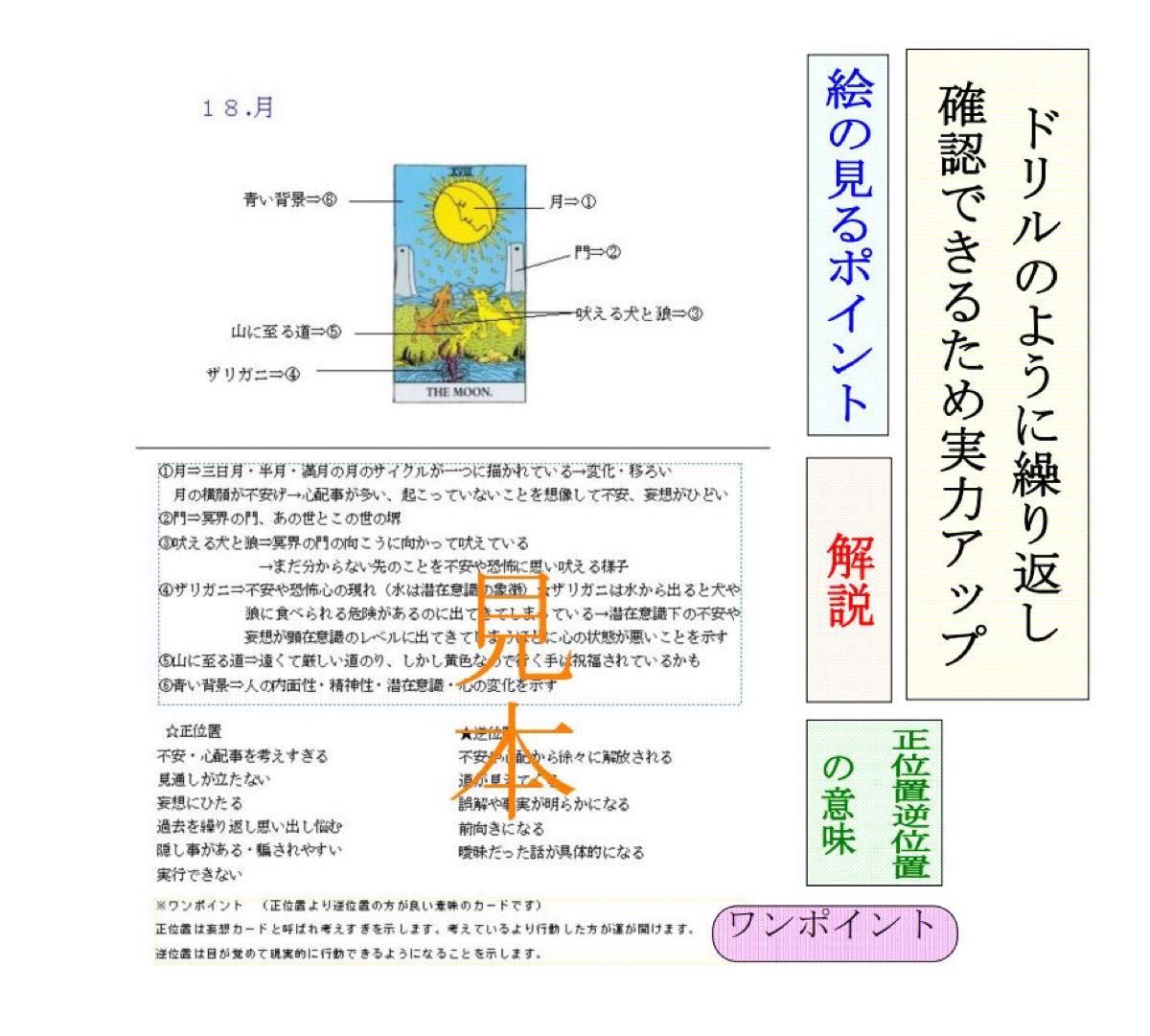 ④タロットカード78枚絵柄読み解き解説書占いオリジナルテキスト、独学本教材教科書鑑定教材恋愛占い仕事講座タロット占い鑑定学KH57