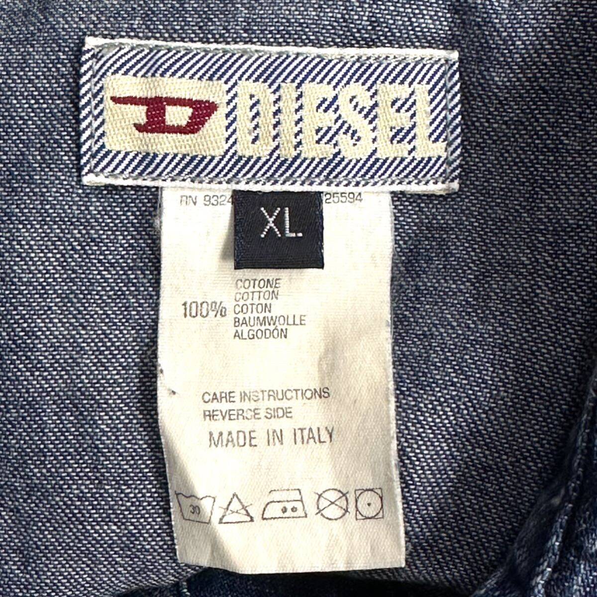 希少XLサイズ！ ディーゼル DIESEL デニムジャケット デニムシャツ ネイビー インディゴブルー 光沢ボタン ダンガリーシャツ イタリア製の画像10