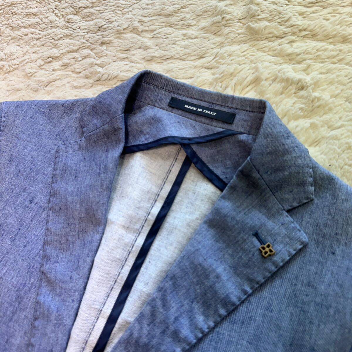  Tagliatore [ переполнение ощущение роскоши ] TAGLIATORE tailored jacket 46 M размер темно-синий Denim style linen хлопок хлопок лен действующий laperu булавка есть 