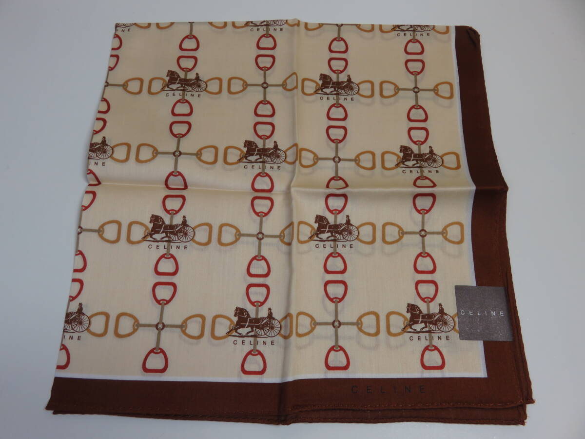 ! new goods! unused *CELINE* handkerchie horse car pattern * brown group * ivory series 