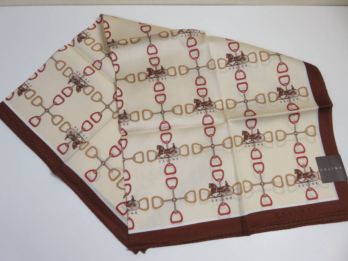 ! new goods! unused *CELINE* handkerchie horse car pattern * brown group * ivory series 