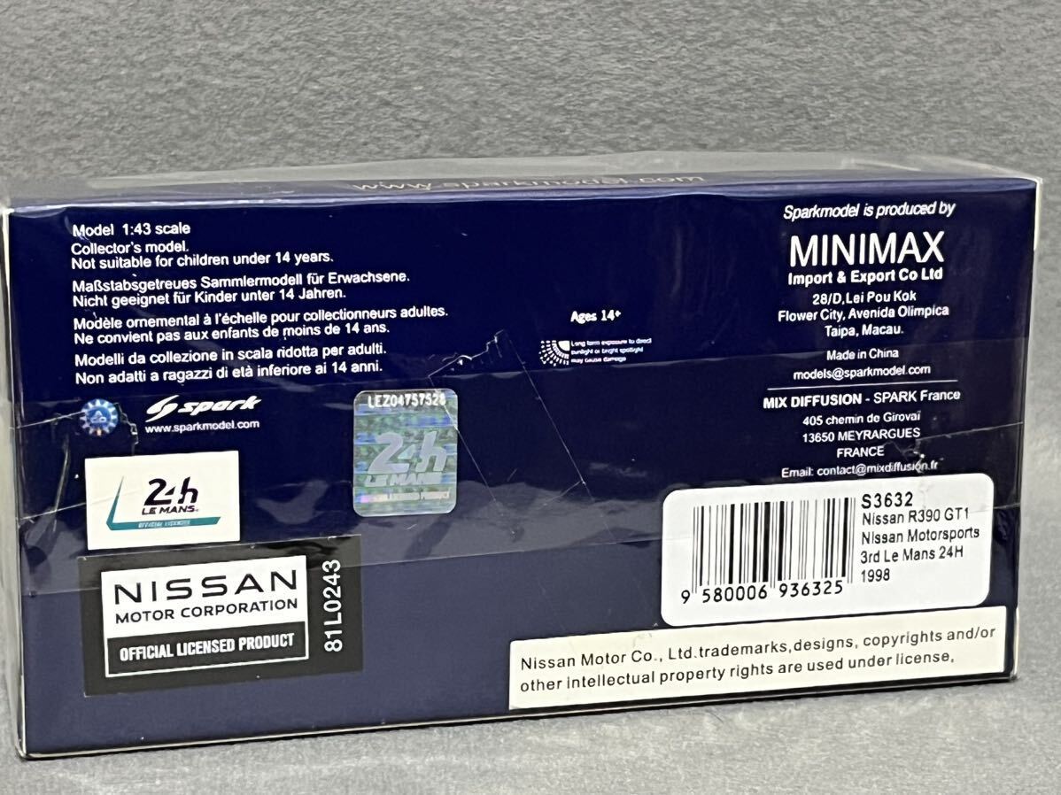 Spark 1/43 ニッサン R390 GT1 #32 鈴木亜久里/星野一義/影山正彦 1998 ルマン3位 S3632 Nissan R390 #32 A.Suzuki/K.Hoshino/M.Kageyamaの画像9