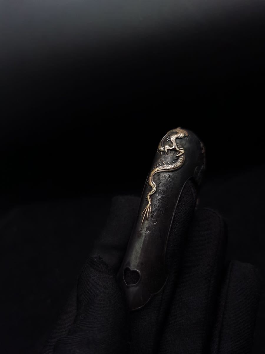 s-080 大金龍鐺 精密切彫 容彫 日本刀 武具 刀装具 銅製 小道具 鍔 目貫 縁頭 拵の画像7