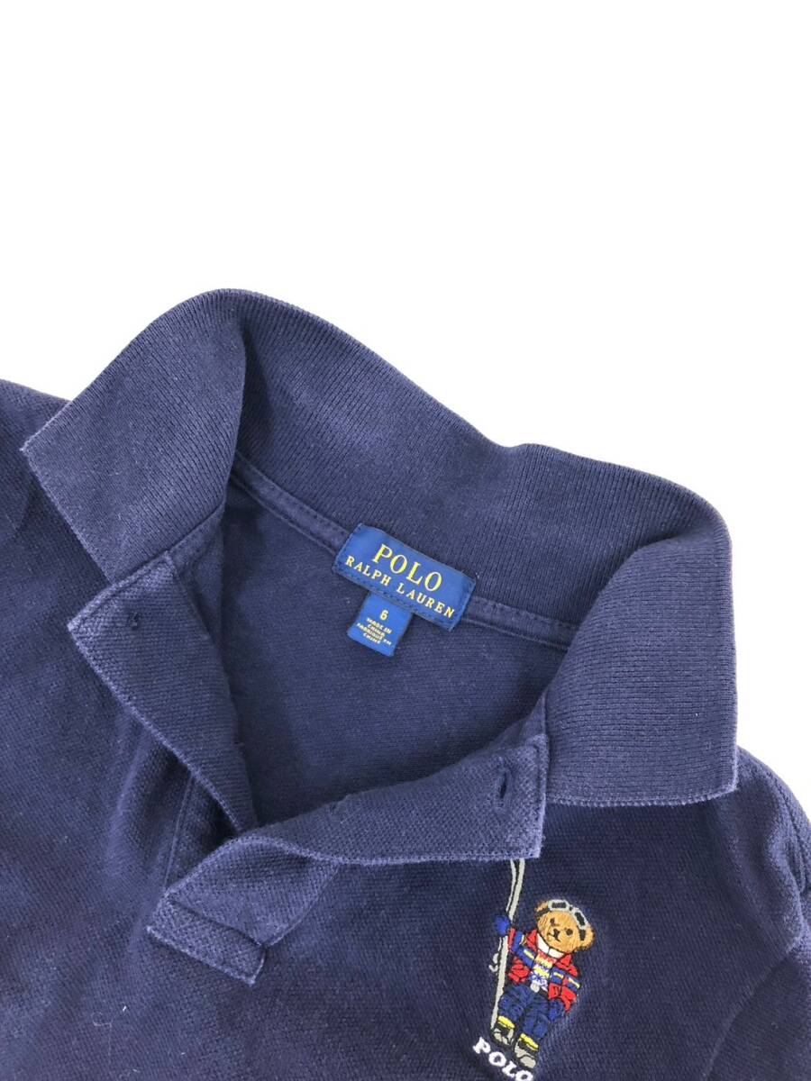 □POLO RALPH LAUREN 長袖ポロシャツ 6(120) 紺 ポロラルフローレン キッズ ポロベア 綿100％ 複数落札同梱OK B240510-3●_画像6