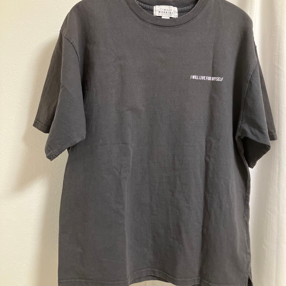 TIMELY WARNING バックプリント Tシャツ チャコールグレー M 半袖 ストリート系