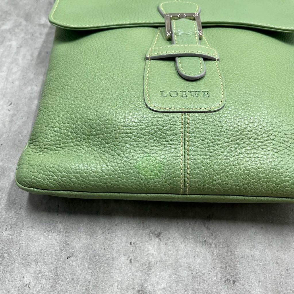 希少色!!! 定価23万/希少!!! ロエベ LOEWE メンズ ショルダーバッグ サコッシュ ボディ 斜め掛け ビジネス レザー 本革 フラップ グリーン の画像10