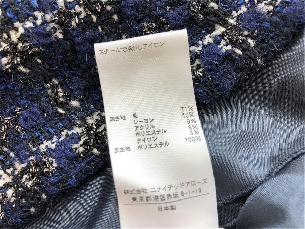 JEWEL CHANGES ジュエルチェンジズ ユナイテッドアローズ レディース 日本製 ツイード 半袖ワンピース ウール混 38 紺黒シルバー_画像3