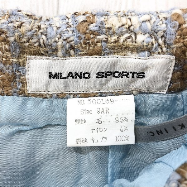 MILANO SPORTS レディース チェック ツイード タイトスカート 9AR 水色茶_画像2