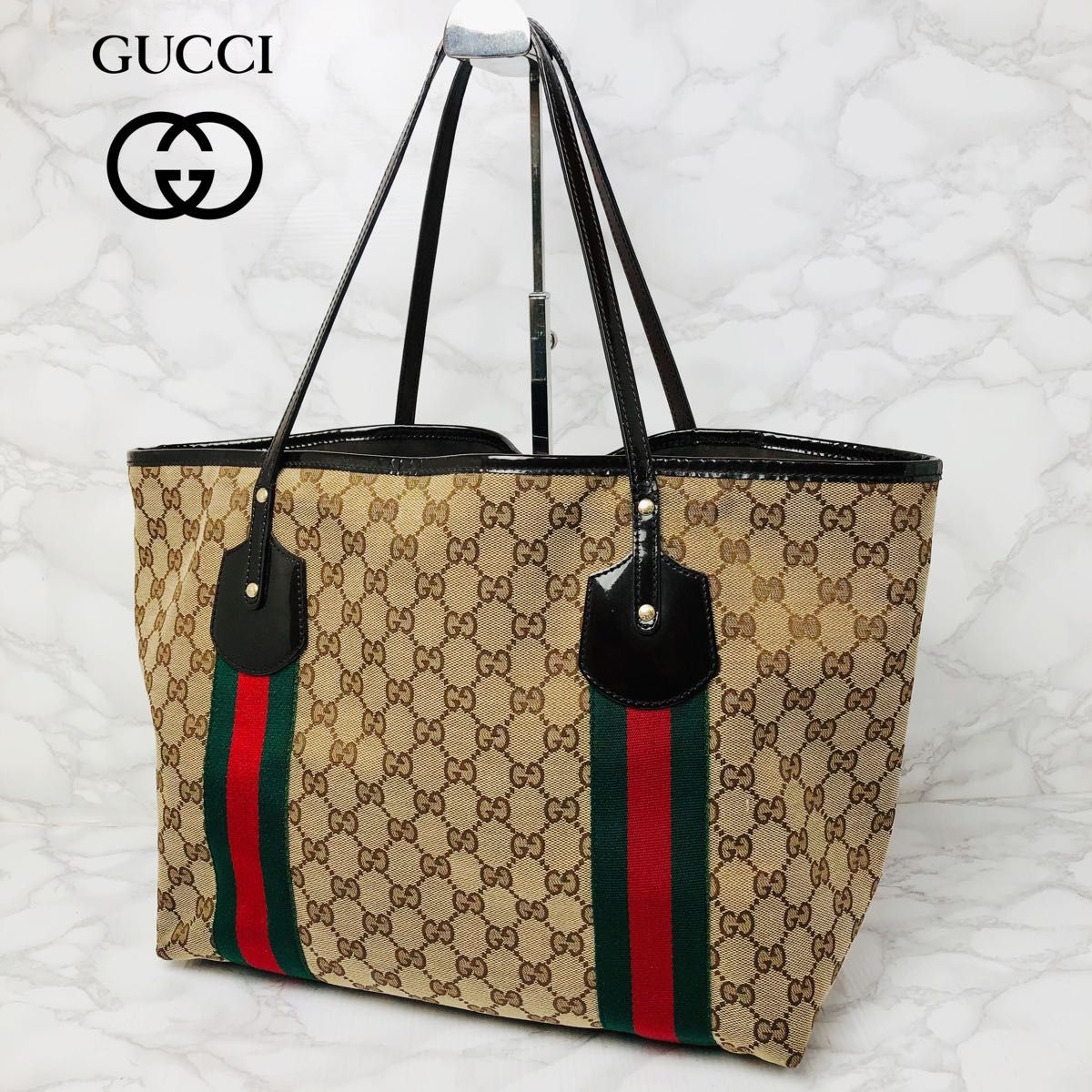 極美品 GUCCI グッチ トートバッグ ハンドバッグ シェリーライン GGキャンバス 肩掛け GG柄