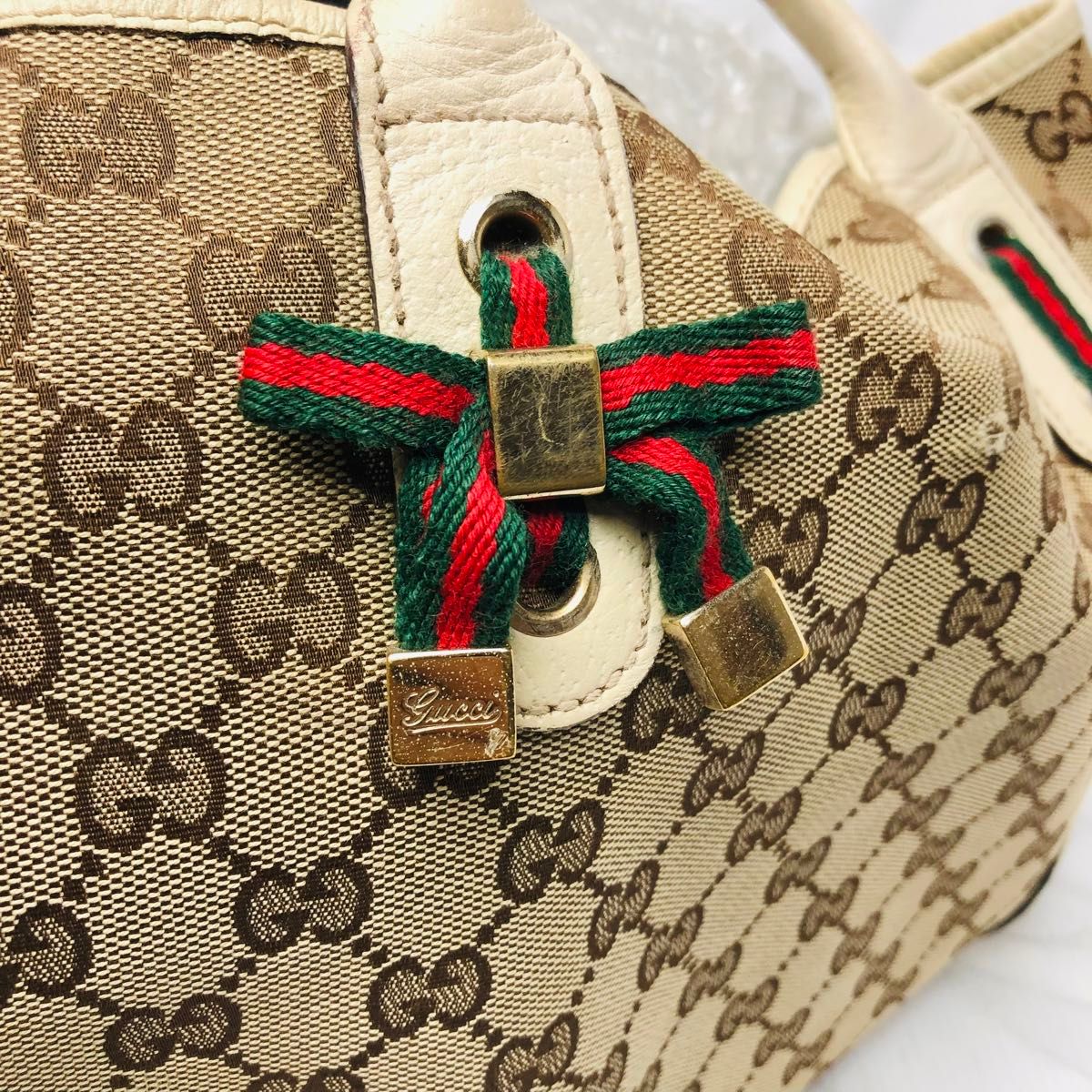 039 GUCCI グッチ トートバッグ ハンドバッグ 肩掛け シェリーライン GGキャンバス