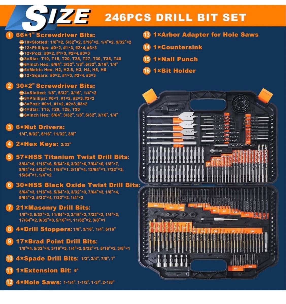 ドリルビットとドライバーセット (246個) 木材、金属、石工、セメント、ドライバービットセット フルコンボキット