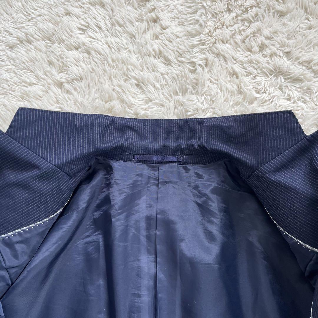 美品ナノユニバース　L 洗えるサマーウール　内側メッシュ　テーラードジャケット　アンコンジャケット　ストライプ　背抜き　ネイビー2B_画像7