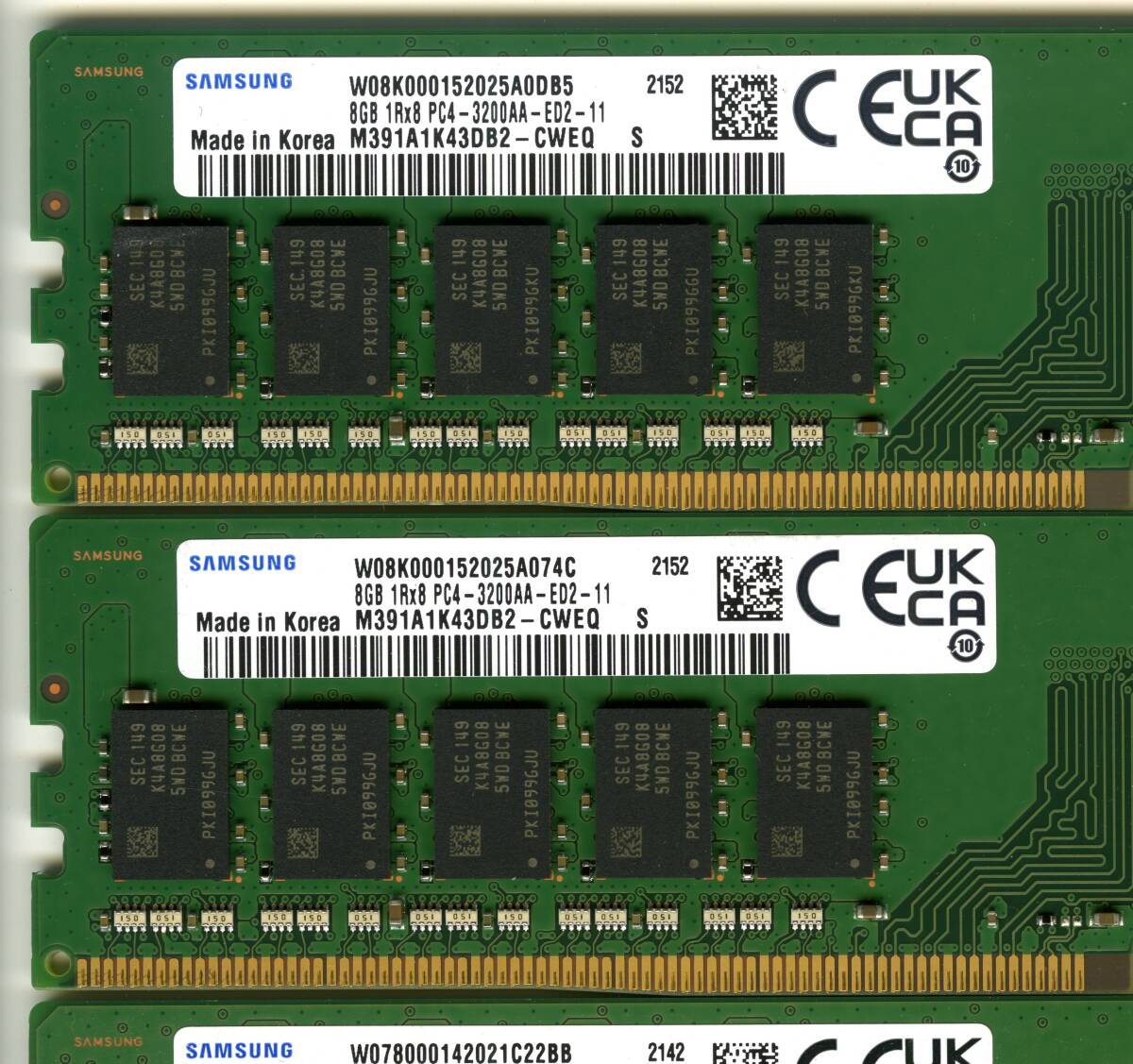 【ECC UDIMM】DDR4-3200、8GBの4枚セットで32GB、中古　Samsung　 ECC Unbuffered　　2142,2152_画像6