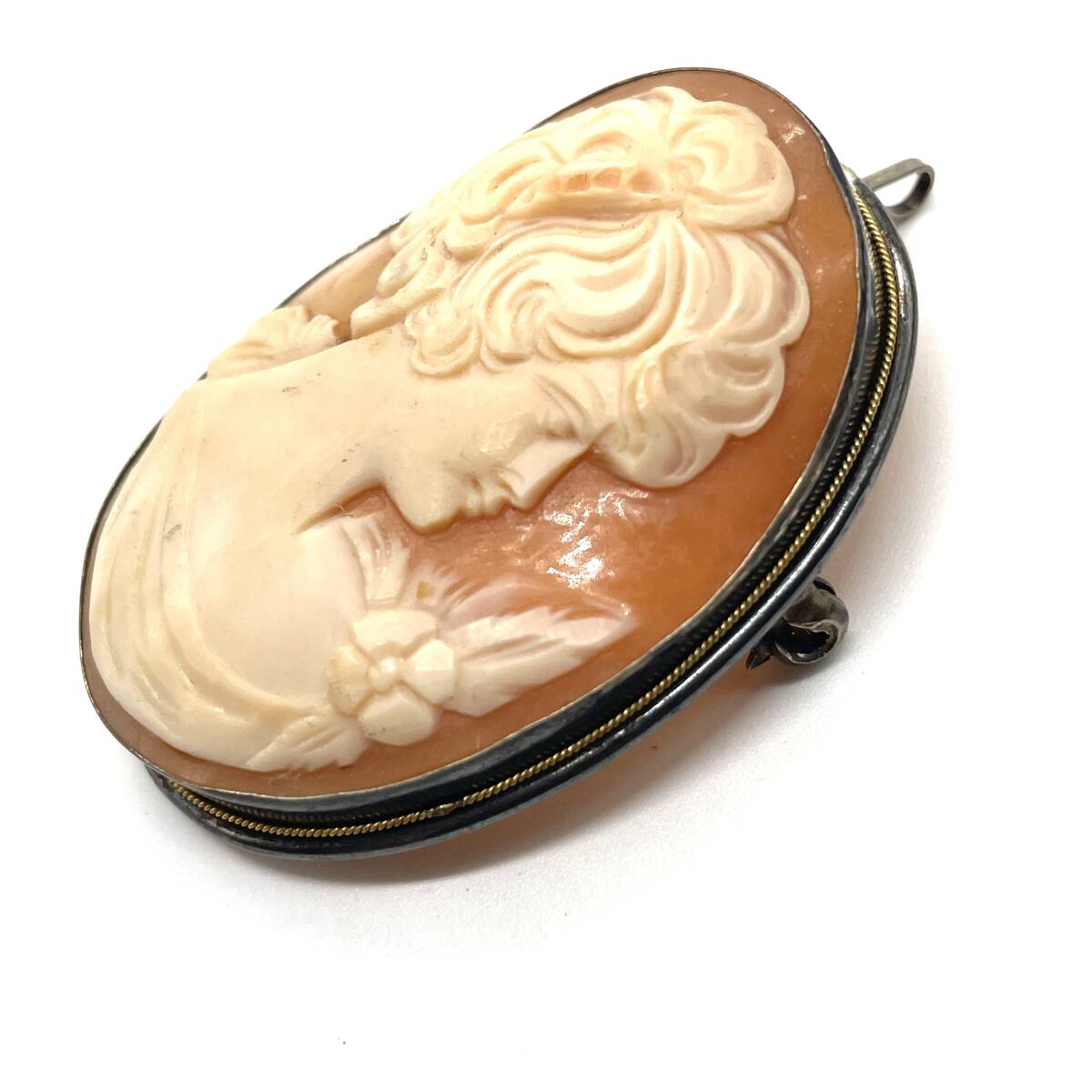 シェルカメオ ヴィンテージブローチ 約10.8g 4.7×3.7cm 貴婦人 刻印 彫刻 ジュエリー ネックレス ペンダントトップ チャーム shell cameo_画像2