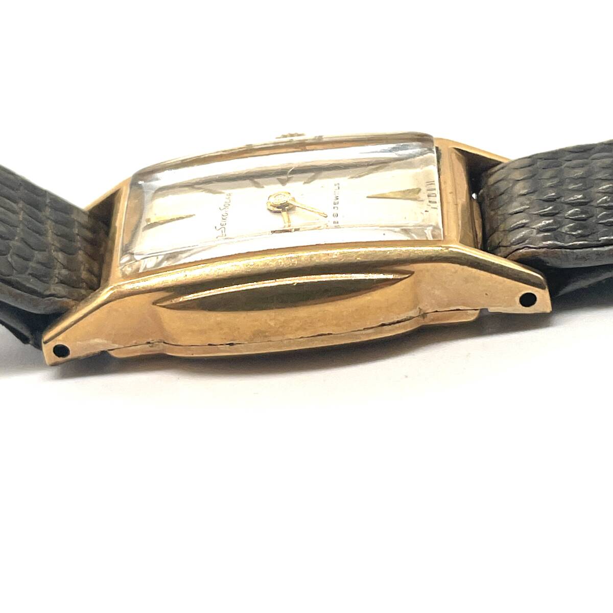 稼働品 SEIKO SOLAR セイコー ソーラー 14K GOLD FILLED 532 19石 手巻き 機械式 ヴィンテージ 腕時計 レザーベルト_画像7