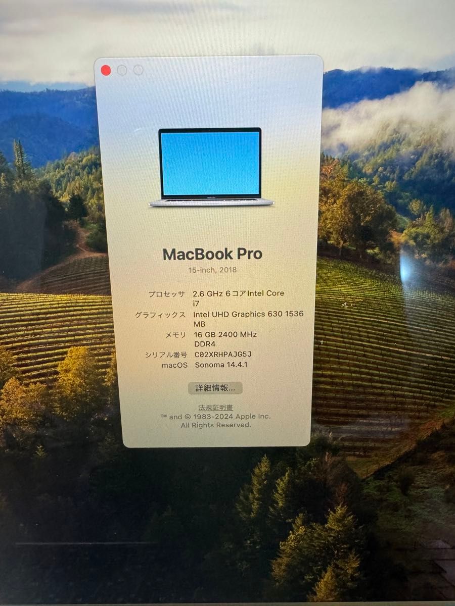 MacBook Pro 2018 15インチ バッテリー交換済み
