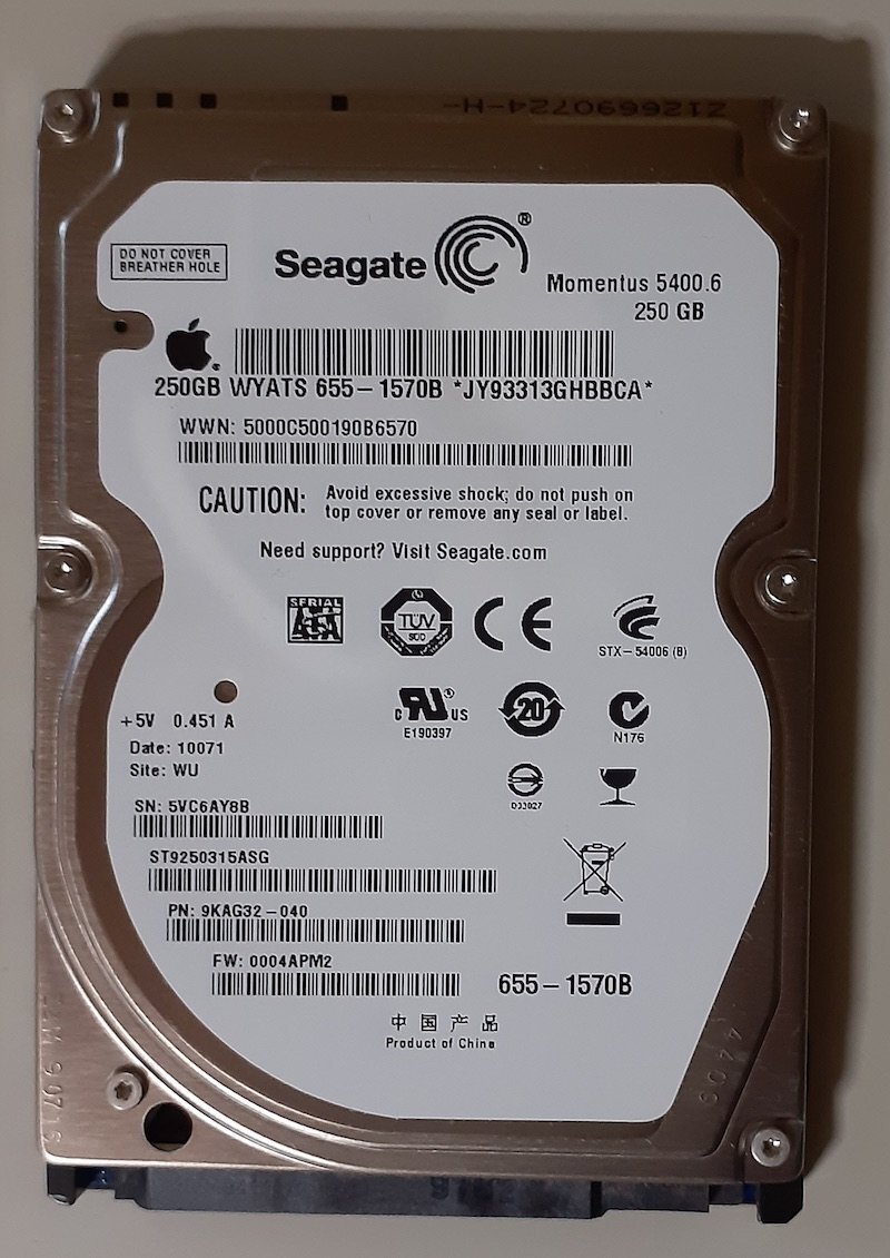 4683 Apple純正 2.5インチ 內(nèi)蔵SATAハードディスク Seagate ST9250315ASG 250GB 9.5mm 5400rpm 使用40115時(shí)間 正常