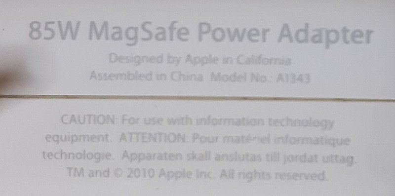 4654 MagSafe ACアダプタ Apple 85W MagSafe Power Adapter A1343 アップル MacBookPro 電源アダプタ_画像3