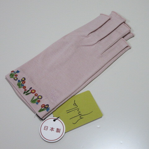手袋/UV手袋【Sybilla】シビラ指先なしUV手袋 日本製 綿100% 刺繍/ピンク_画像3