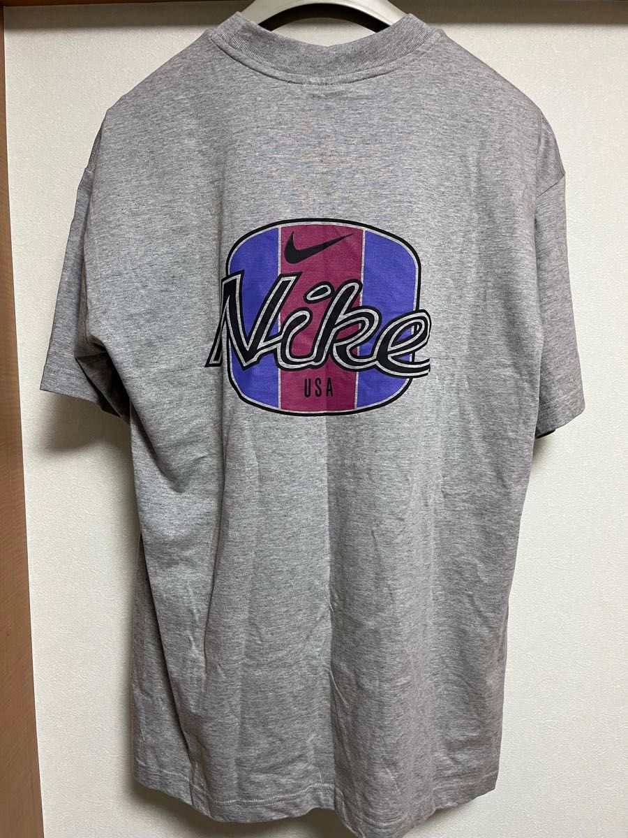未使用タグ付き NIKE ナイキ 90s センターロゴプリントTシャツ 白タグ グレー L ヴィンテージ ビッグシルエット