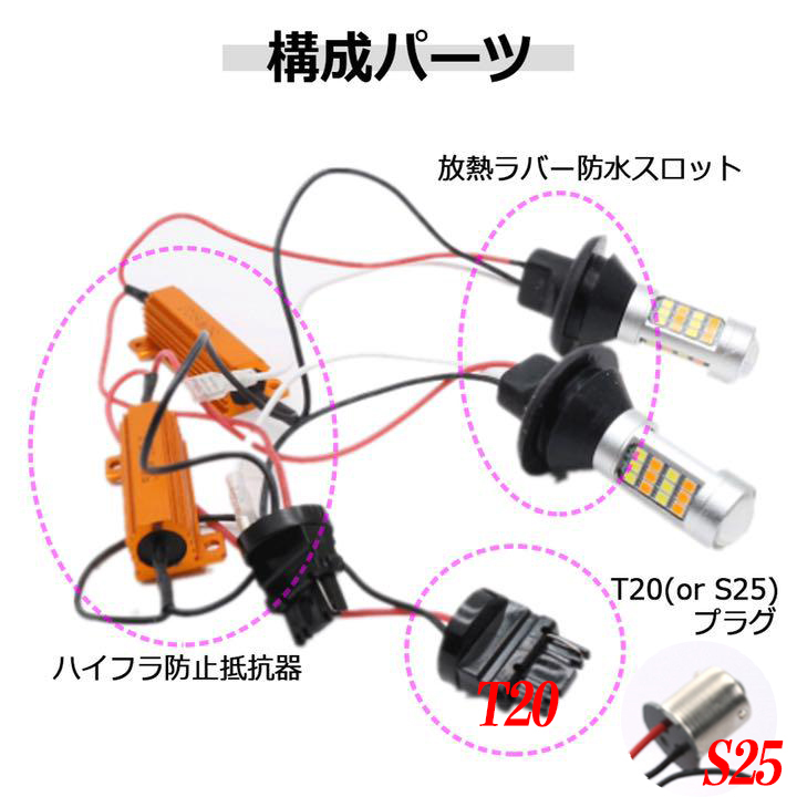 S25 150° LED ウインカーポジション キット 42SMD ホワイト アンバー ハイフラ防止抵抗付きソケット tg6_画像4