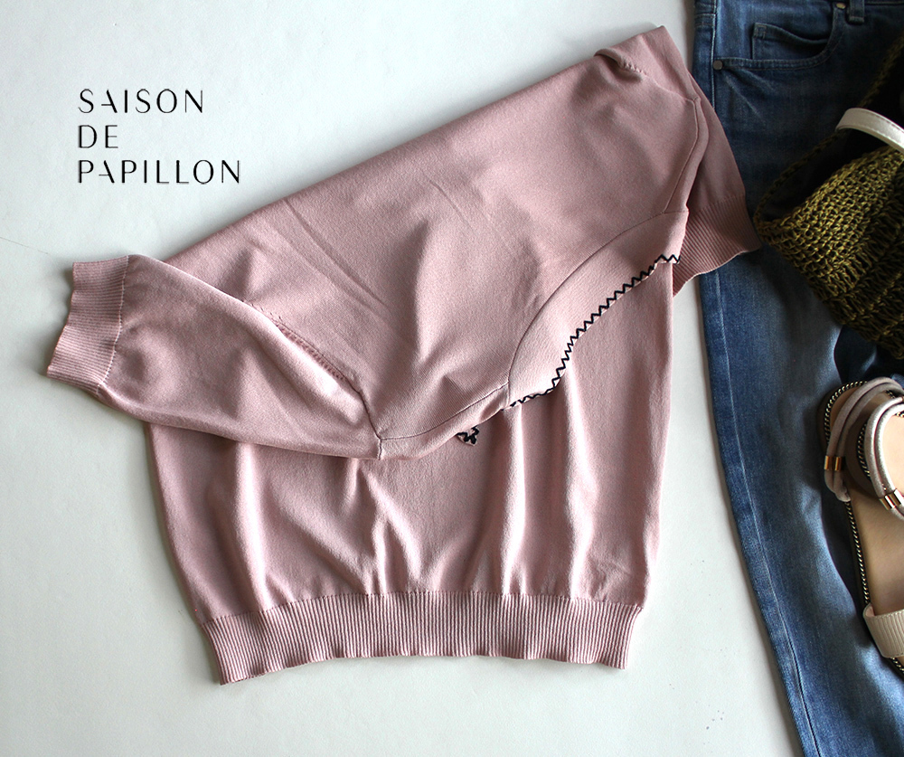  cat pohs shipping 385 jpy *SAISON DE PAPILLON| car li feeling stitch bow Thai knitted mauve pink * new goods 