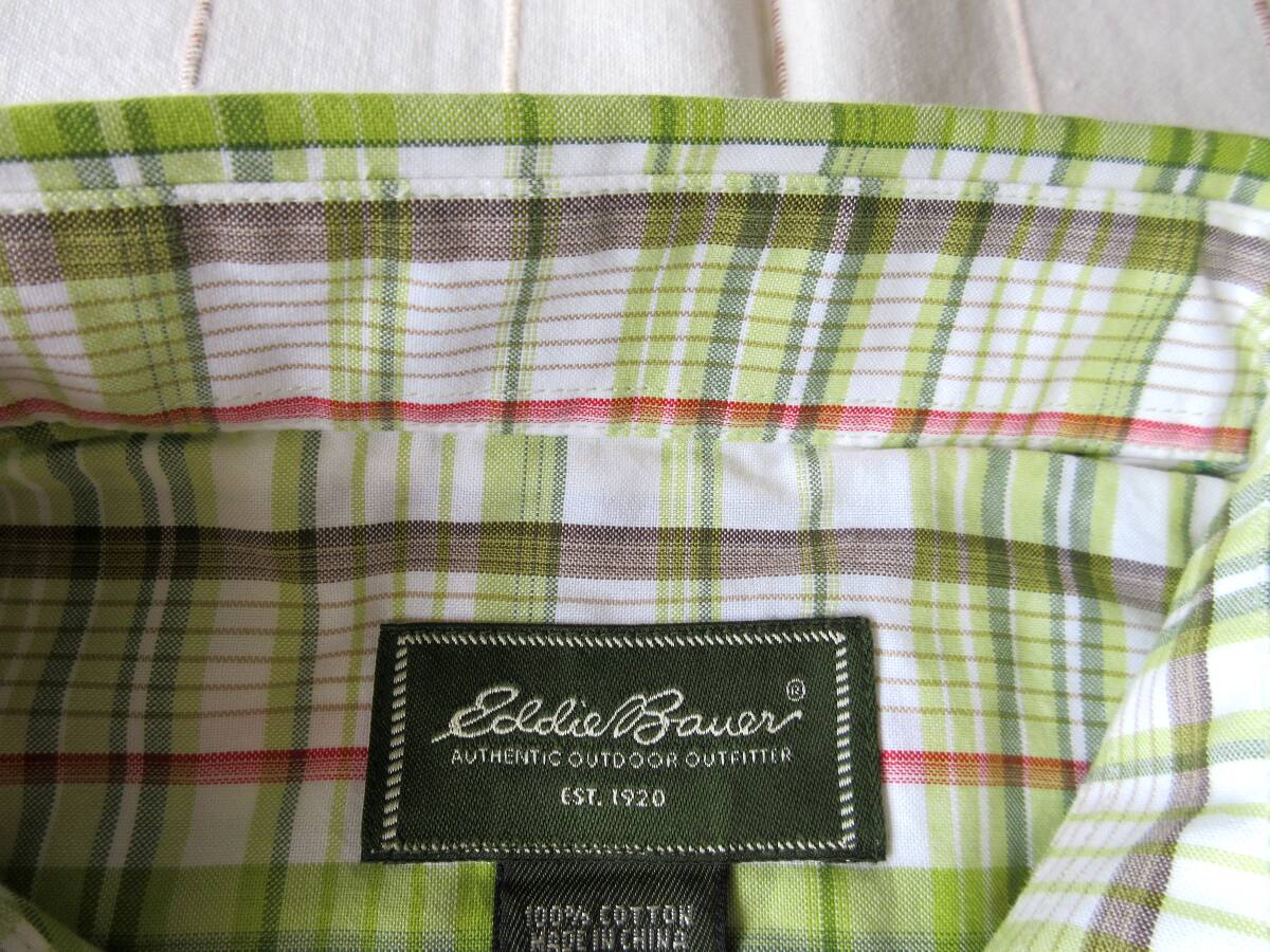 【新品未使用品】エディバウアー Eddie Bauer メンズM L 半袖シャツ ボタンダウンシャツ 緑色 グリーン チェック柄 _画像4