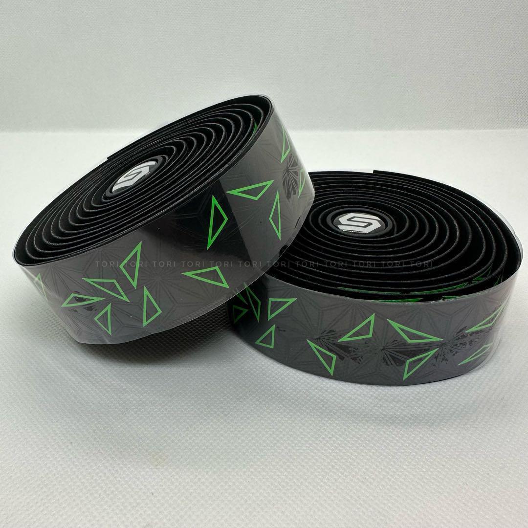 自転車 バーテープ ハンドルテープ PU＋EVA 三角形柄 カラー 緑