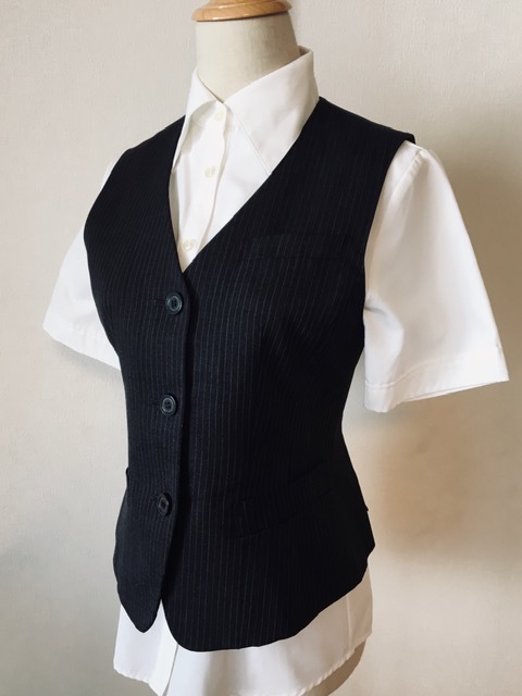 ※Bランク※【中古】IST_15号ベスト（ストライプ）VE-301/SUNPEXIST/かわいいOL制服/おしゃれ会社事務服