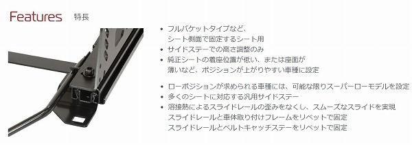 エヌスポーツ/N SPORT シートレール トヨタ パッソ KGC10,QNC10,KGC15 S1(横どめ1ポジション) 左座席用 スーパーローモデル DTA3270S01L_画像2