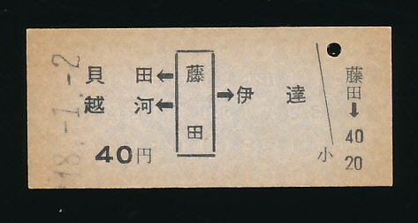 ■9050★藤田駅発行乗車券（東北本線）★国鉄・未使用・硬券（発売当時４０円）★昭和４８年発行■_画像1