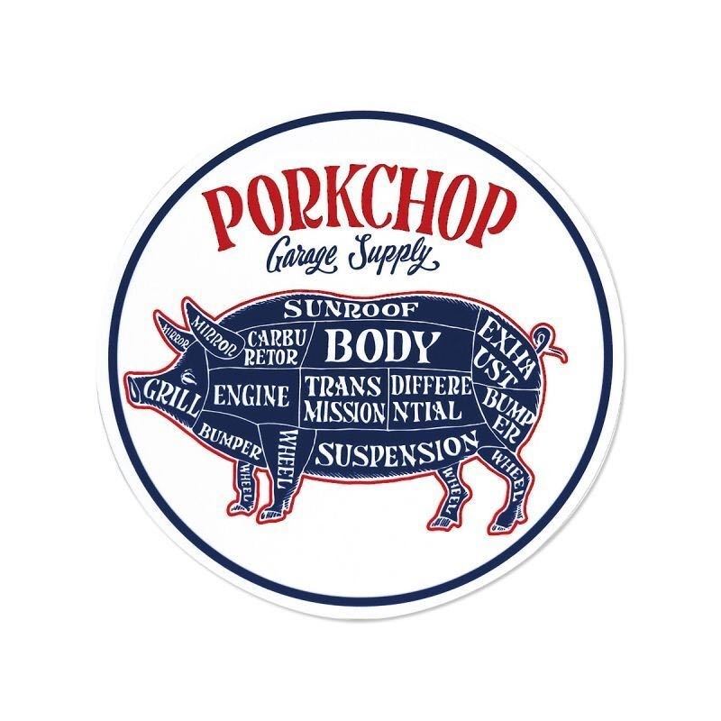 PORKCHOP サークルステッカー ポークチョップ ホワイト ブルー 白 青 MOONEYES ムーンアイズ シール ステッカー デカール pork chopの画像3