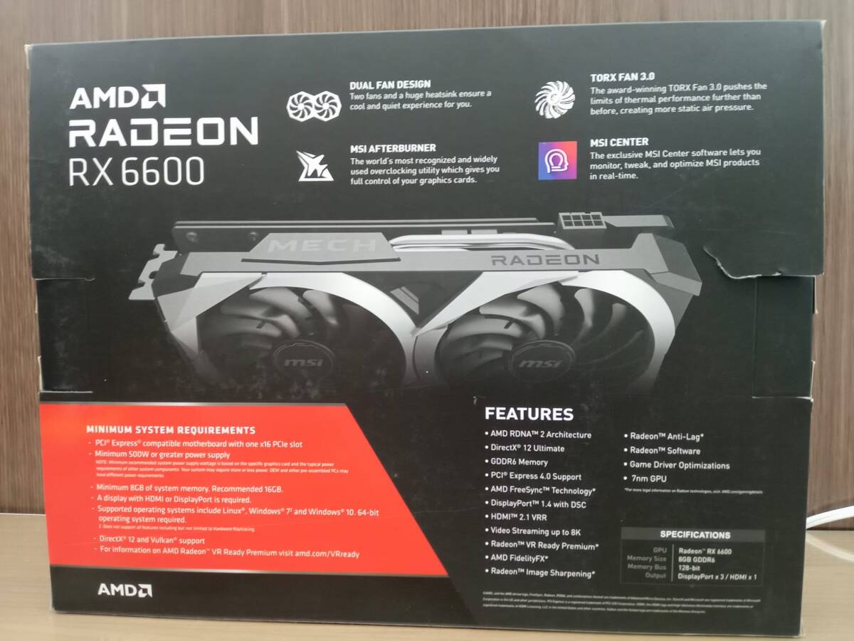 【中古品・箱あり】msi Radeon6600 MECH 2X 8GB【グラフィックボード】_画像2
