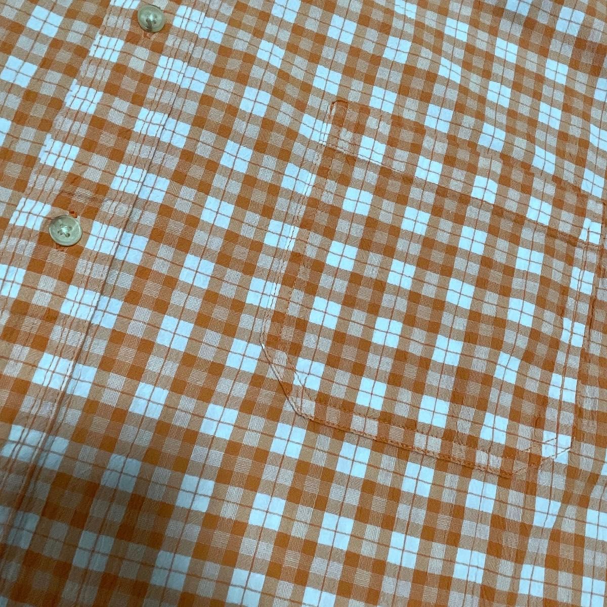 USA古着　半袖シャツ　2X　チェック柄　オレンジ　コットン　J.C.Penny