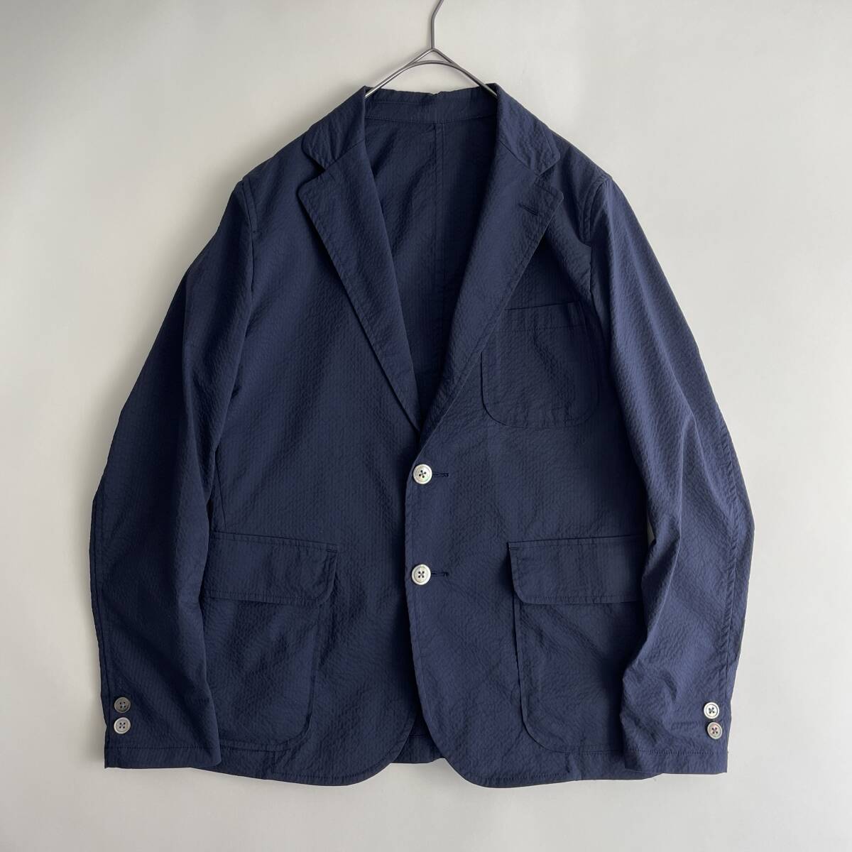 BEAMS PLUS size/XS (a) 春夏 薄手 日本製 ビームスプラス シアサッカー テーラード ジャケット ブレザー 紺ブレ ネイビー 無地 JACKET_画像9