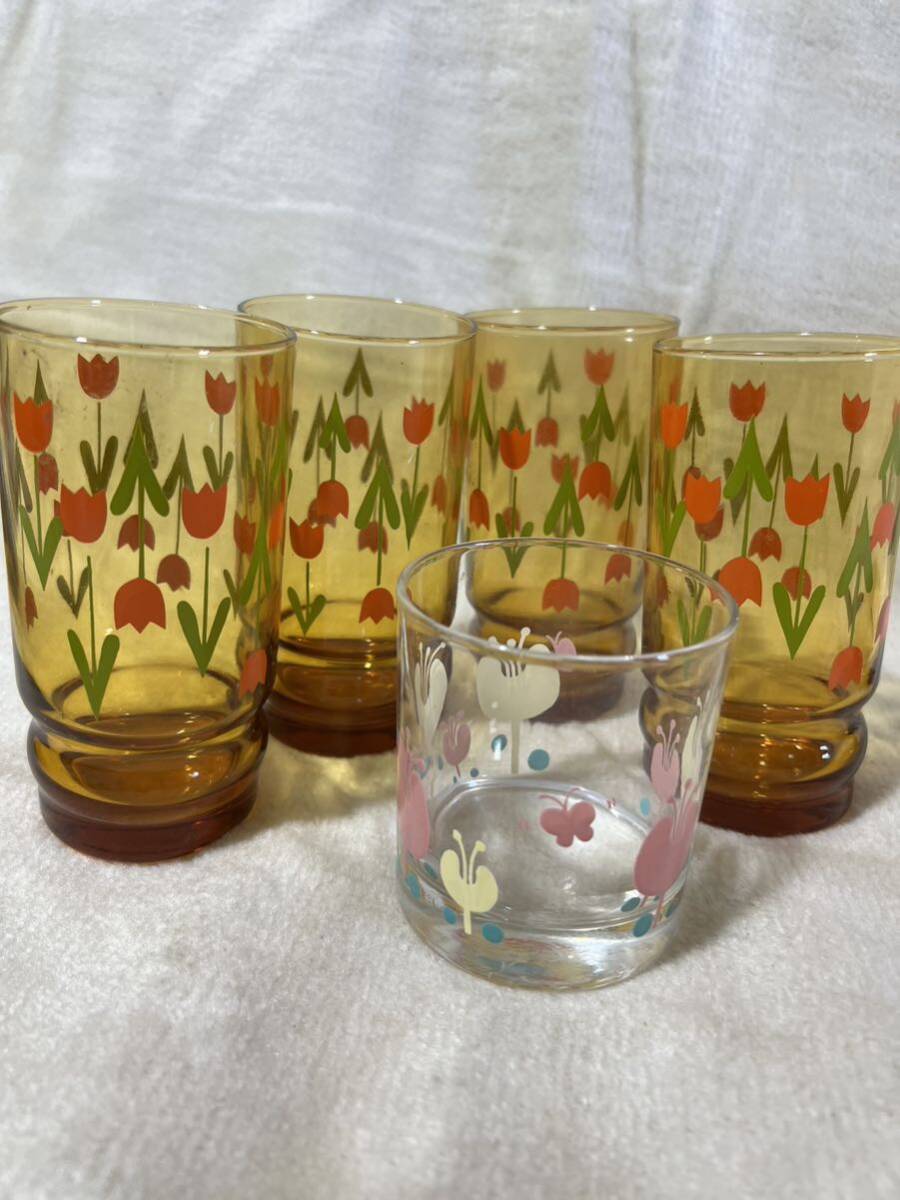 C1039 Showa Retro gala spade 2 kind 5 point 1 kind is ate rear stone . glass retro pop tulip pattern 