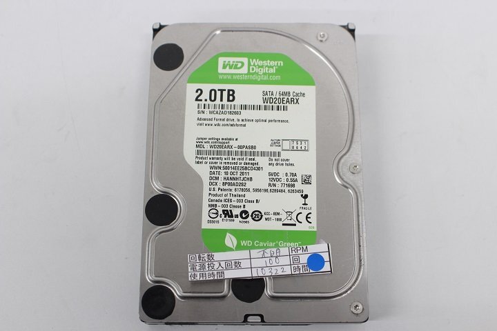 WestrenDigital WD20EARX 2TB 3.5 HDD SATA 動作品☆_画像1