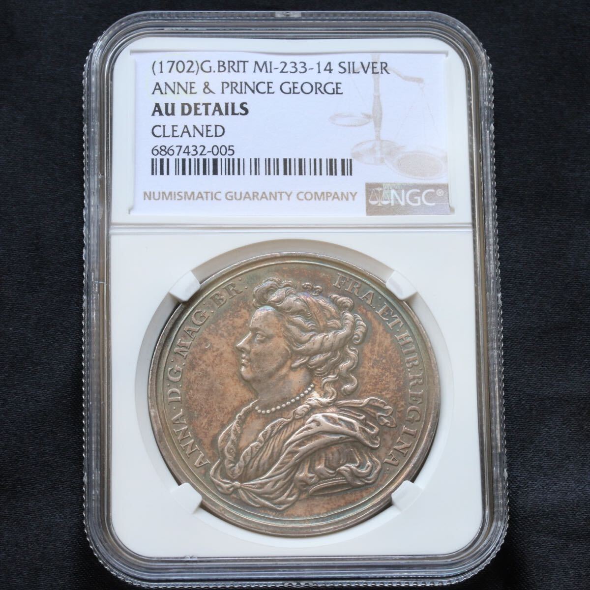 アン女王　ジョージ王配　銀メダル　NGC　1702年　イギリス　英国　アンティーク コイン　イングランド　金貨　銀貨　銅貨 _画像4